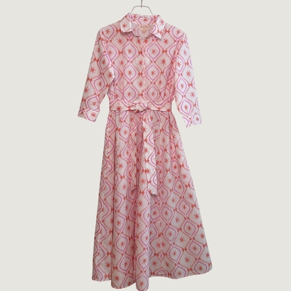 NWT Beyond by Vera Shirt Dress Treasures Coral Cotton Poplin Maxi NWT Large